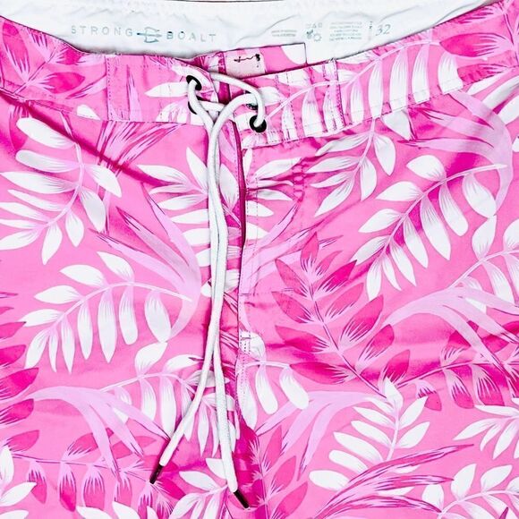 Strong Boalt Swim Trunks Board Shorts Sz 32 Pink White Floral - Picture 2 of 9